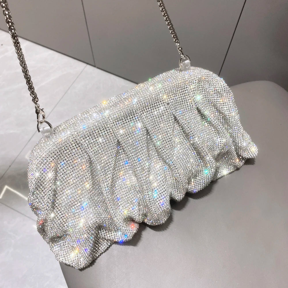 Shiny Rhinestones Handmade Evening Clutch Bags New Folds Purses and Handbags Luxury Designer Wedding Party High Quality