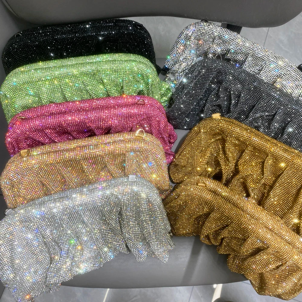 Shiny Rhinestones Handmade Evening Clutch Bags New Folds Purses and Handbags Luxury Designer Wedding Party High Quality