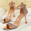Damen Sommer Sandalen 8.5cm High Heels Strass Kristall Mittelhohe Absätze Knöchelriemchen Sandalen Damen Hochzeit Event Party Goldene Schuhe