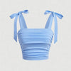 Solid Tie Shoulder Ruched Wide Strap Slim Fit Crop Top for Women Summer 2024 Y2K Clothes Pink Backless Cami Top Streetwear