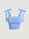 Solid Tie Shoulder Ruched Wide Strap Slim Fit Crop Top for Women Summer 2024 Y2K Clothes Pink Backless Cami Top Streetwear