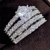 Huitan Sparkling 2Pcs Set Cubic Zirconia Rings for Women Wedding Engagement Fashion Jewelry Luxury Trendy Female Rings Wholesale