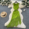 Sexy Backless Knit tassel High Waist Pleated Dress Casual A-line Dress Beach Vestidos Women Evening Party
