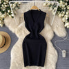 SINGREINY Bodycon Basic Knitting Dress Women Sleeveless V Neck Tank Ladies Elastic Waist Temperament Solid Streetwear Dress
