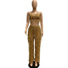 FAGADOER Sexy Hollow Out Tassels Pants Two Piece Sets Women Halter Sleeveless Backless Crop Top + Pants Outfit Female Streetwear