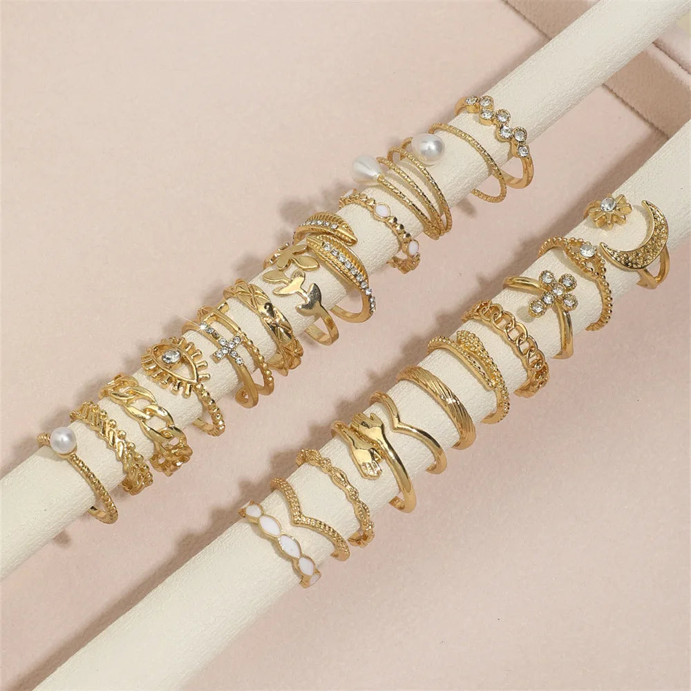 Silver Color Geometric Knuckle Rings Set For Women Eye Cross Sun And Moon Leaf Charm Finger Ring Female Boho Party Jewelry