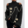 2024Damen Langarm Rollkragenpullover Damen Sexy schulterfrei ausgehöhlte lockere bedruckte T-Shirts 2024 Herbst Mode T-Shirt Top