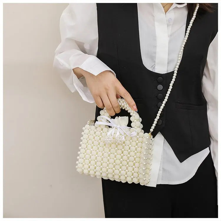Edle Kristallperlen-Abendtasche Hochzeit Clutch mit Perlenkette Neue handgefertigte Perlenketten-Umhängetasche Handtasche Abendkleidtasche