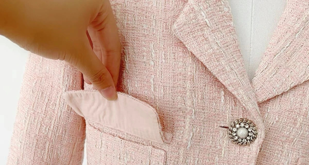Elegant Fashion Pink Tweed Suit Women's Autumn 2023 Y2k High Quality Blazer Coat+Bag Hip Skirt Commuting Two-Piece Set