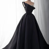 Bella Schwarzer Satin Perlen Abendkleider One Shoulder A-Linie Ballkleider Maßgeschneiderte Lange Ärmel Bodenlanges Hochzeitskleid