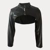 Chic Women's Faux Leather Jacket - Sexy Zip-Up Crop Top with Stand Collar, Long Sleeve, Solid Color -  PU Leather Jacket