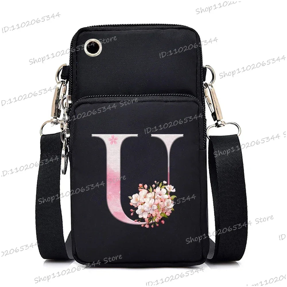 Damen Kuriertasche Kleine Handtasche Umhängetasche Geldbörse für Handy Sakura 26 Alphabet-Druck Münzgeldbörse Damen Kartenhalter