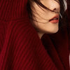 Rollkragenpullover 100% Kaschmir Pullover Damen lose verdickend Anti-Aging Nische Vintage Roter Rundhals-Pullover Damen Langarm