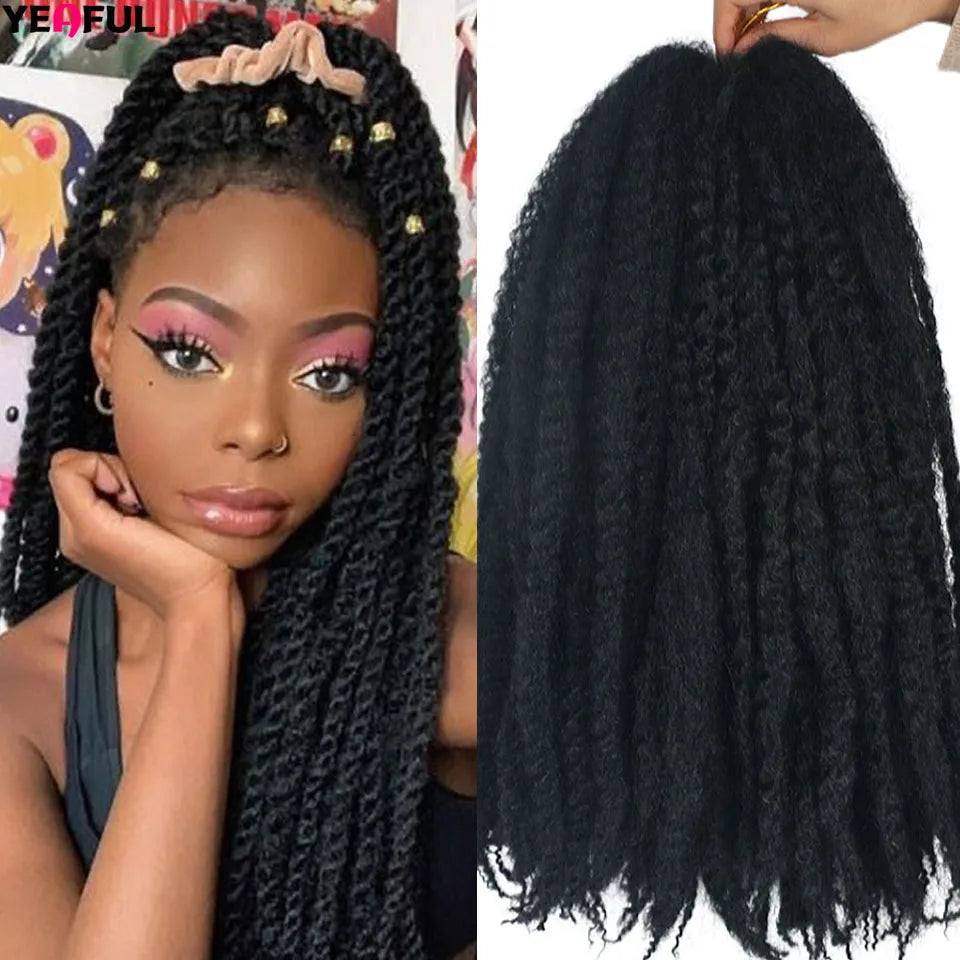 Yeaful 18 Inch Synthetic Marley Twist Braiding Hair Red Black Brown Ginger Bug Blonde #4 Pre Looped Marley Twists Crochet Hair
