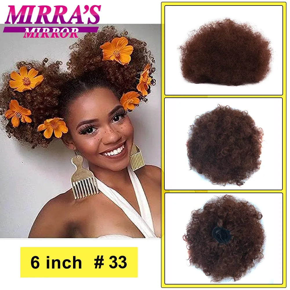 Synthetic Afro Puff Drawstring Ponytail Hair Bun 10 Inch Short Afro Kinkys Curly Afro Bun Extension Hairpieces Large Size