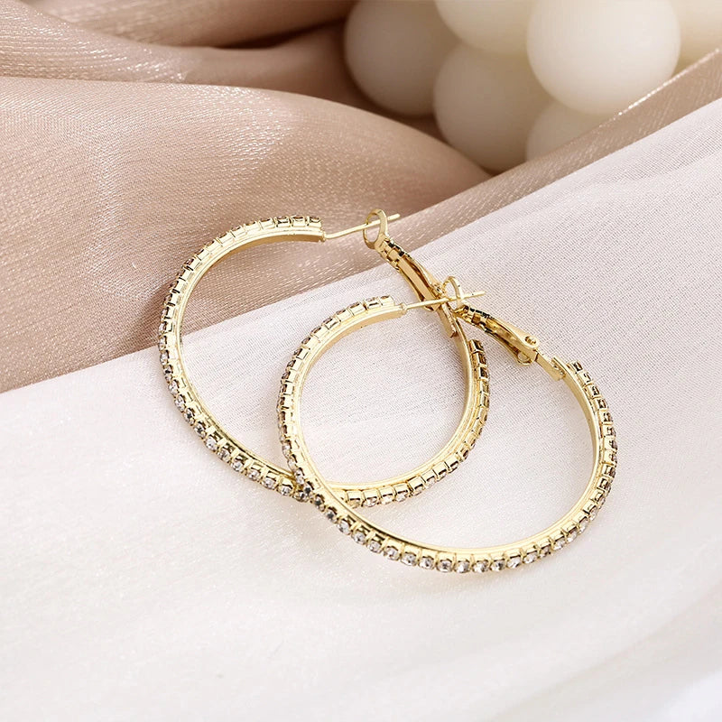30-80mm Große Creolen für Damen Mädchen Kreis Kristall Strass Ohrringe Schwarz Gold Silber Farbe Runde Ohrringe Party Geschenk