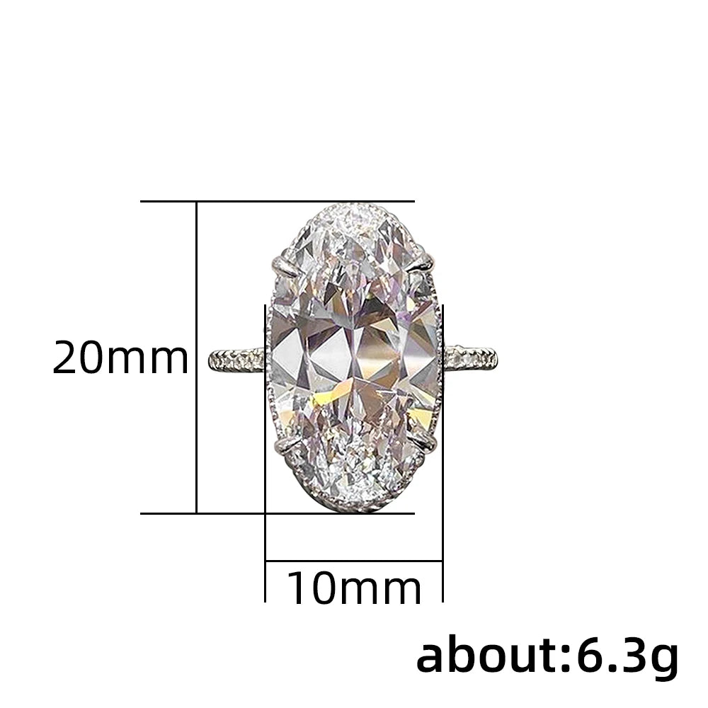 Huitan Luxury Big Oval Cubic Zirconia Crystal Rings Women Wedding Accessories High-quality Silver Color Engagement Bands Jewelry