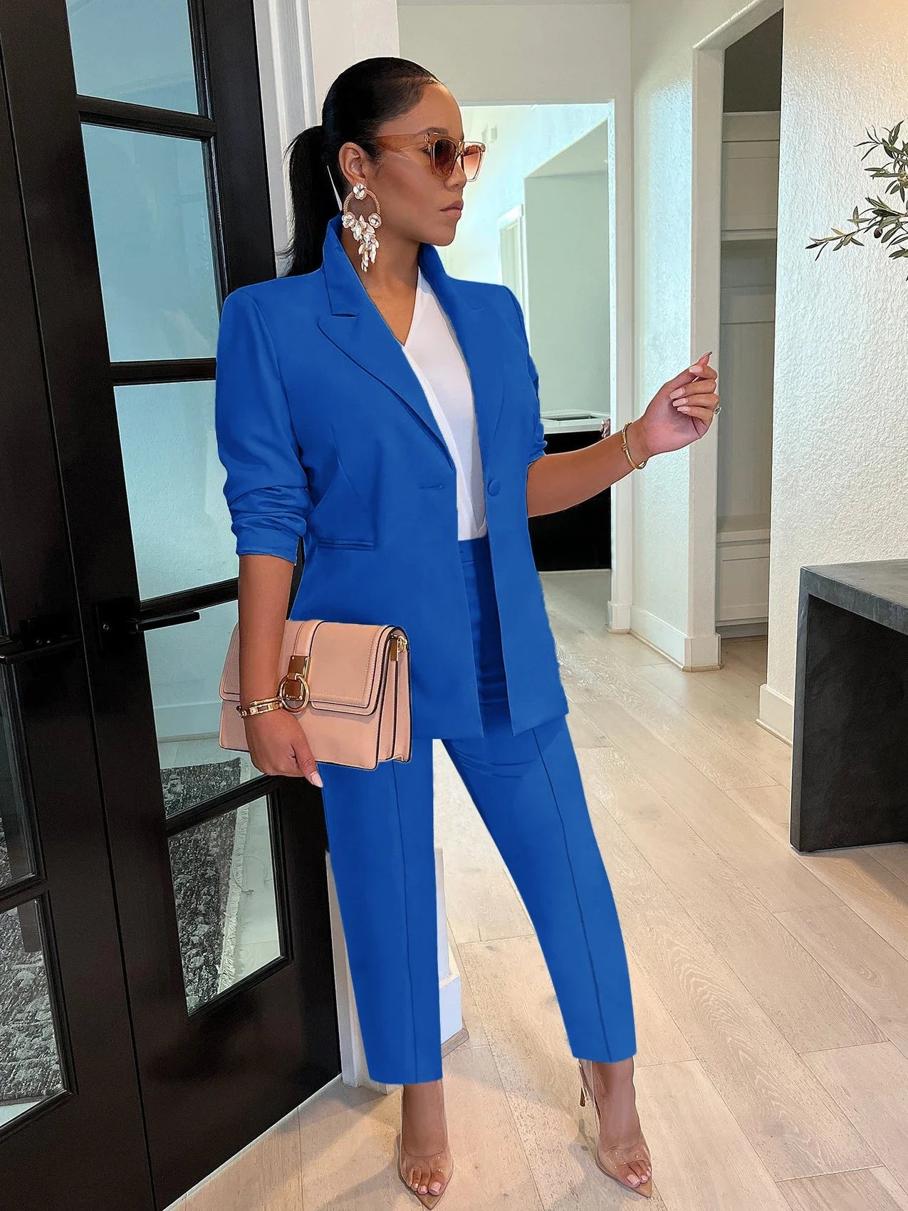 CM.YAYA Elegant Solid Blazer Suit and Pants Two 2 Piece Set  Women 2023 Autumn Winter Classic OL Street Outfit Tracksuit
