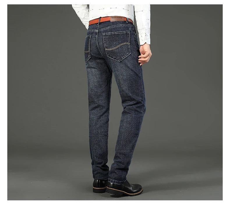 Wthinlee Neue Business Herren Jeans Casual Gerade Stretch Mode Klassische Blau Schwarz Arbeit Denim Hosen Männliche Marke Kleidung