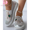 Big Size 43 Brand New Ladies Platform Loafers Fashion Rhinestonen Pearl Solid women's Sneakers Casual Spring Autumn Women Shoes