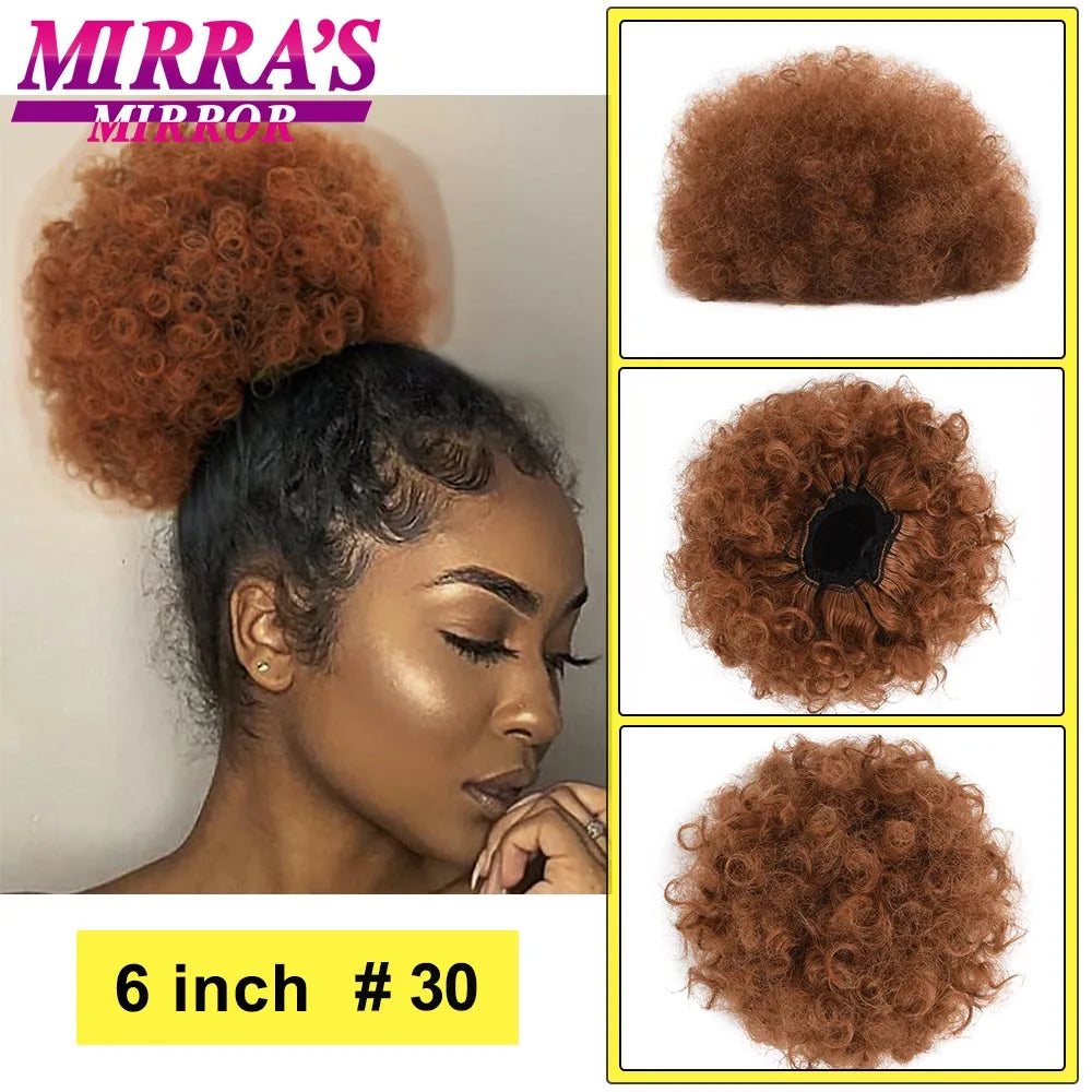 Synthetic Afro Puff Drawstring Ponytail Hair Bun 10 Inch Short Afro Kinkys Curly Afro Bun Extension Hairpieces Large Size