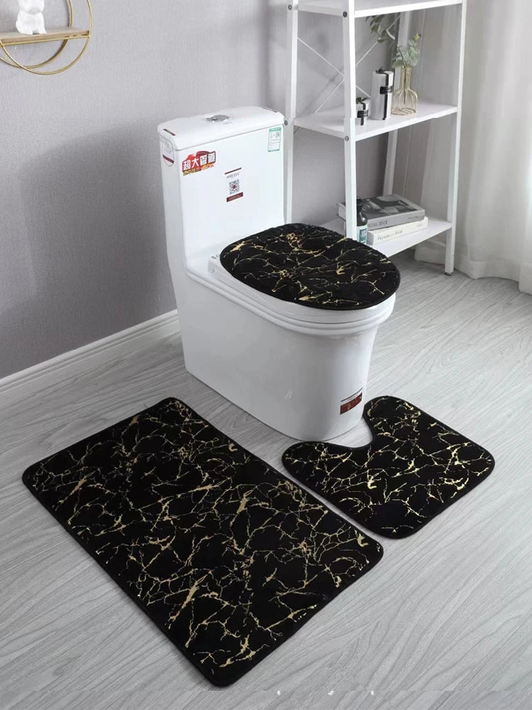 Toilettensitzbezug 3-teiliges Set Badematte Duschraum Bodenmatte Zuhause Badezimmer Anti-Rutsch Saugfähige Fußmatte Badewannen Dekor Teppich