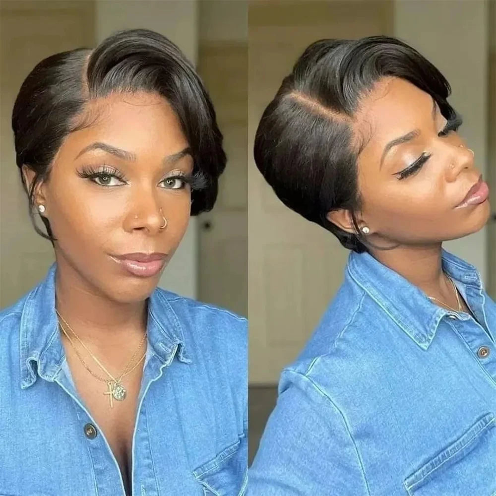 Kurze Bob Perücke Pixie Cut Perücke Glatte Echthaarperücken 13x4 Transparente Lace Front Perücke Für Frauen Highlight Glatte Pixie Cut Perücke