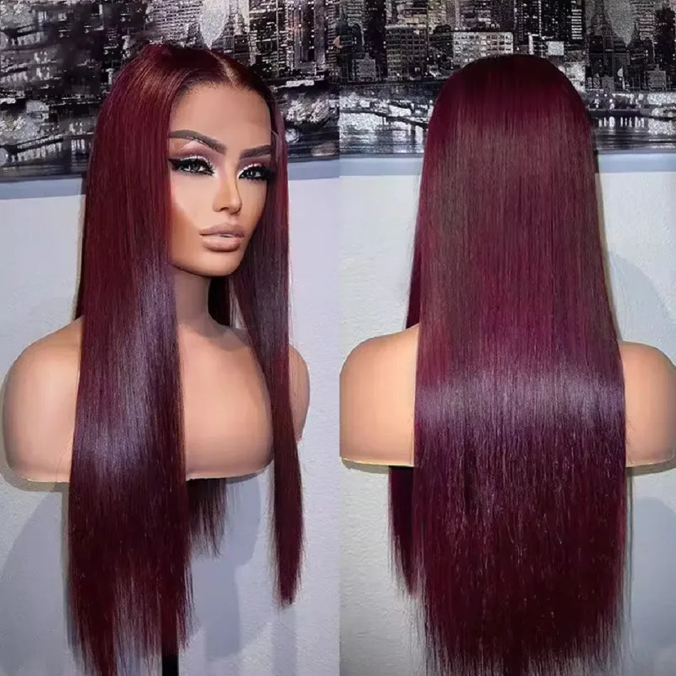 Dark Burgundy Straight Wigs 13X4 HD Lace Front Human Hair Wigs 99J Color Straight Brazilian Hair Wig Glueless Wig Pre Glueless