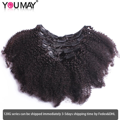 4B 4C Afro Kinky Curly Clip-In Echthaar-Extensions 100 % mongolisches unbehandeltes Haar Echtes menschliches Naturhaar Schwarz Clip-Ins Afro-Bündel YouMay