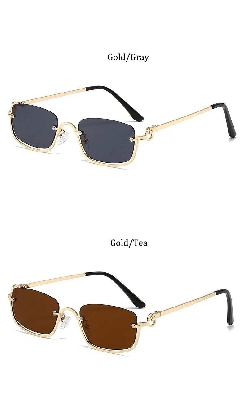 Halbrahmen Eckige Sonnenbrille für Damen Luxusmarke Kleine Metall Retro Rechteckige Schwarze Sonnenbrille Damen Mode Brille