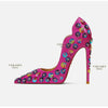 2025 Spring New High Heels Women's Embroidered Beaded Black Sexy Queen's Heel 10-12cm Pointed