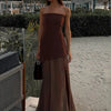 TARUXY Mode Trägerloses Kleid mit Band Frauen Elegantes Ärmelloses Mesh Strand Urlaub Langes Kleid Frühling 2025 Neues Damenkleid