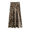 TRAFZA 2024 Women Fashion Leopard Print Skirt Vintage High Waist Midi Skirts Elegant Women Summer Casual Streetwear Skirt