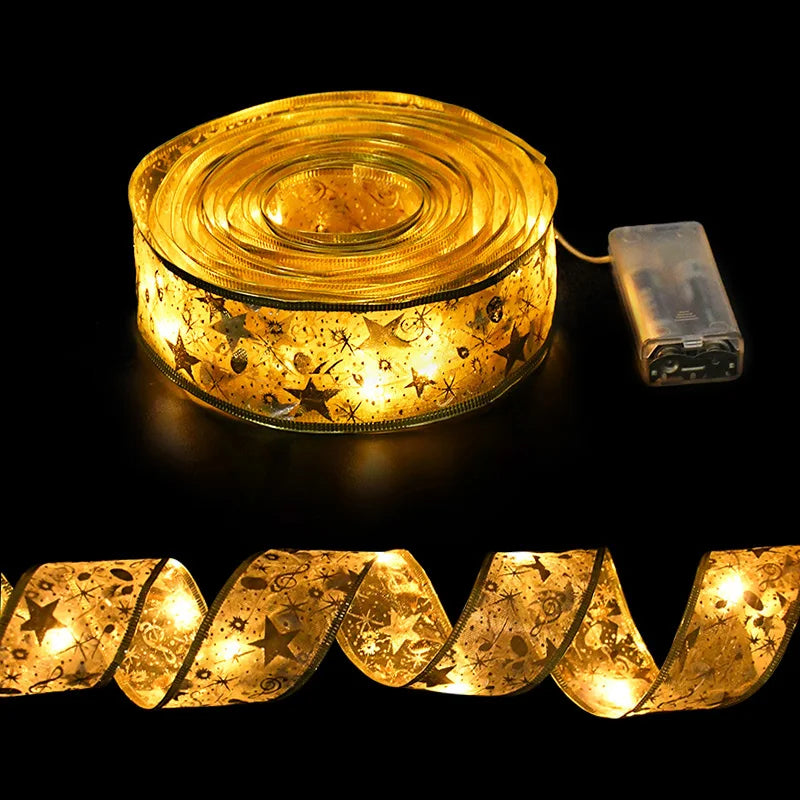 Weihnachtsdekoration LED-Band Lichter Weihnachtsbaumschmuck DIY-Spitzenschleifen Lichterkette Navidad Heimdekoration Neujahr 2023