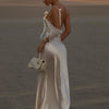 Sexy Ladies Lace Satin Dress Fashionable Elegant Backless Long Skirt 2025 New Party Evening Dress Dress Beach Vacation Style