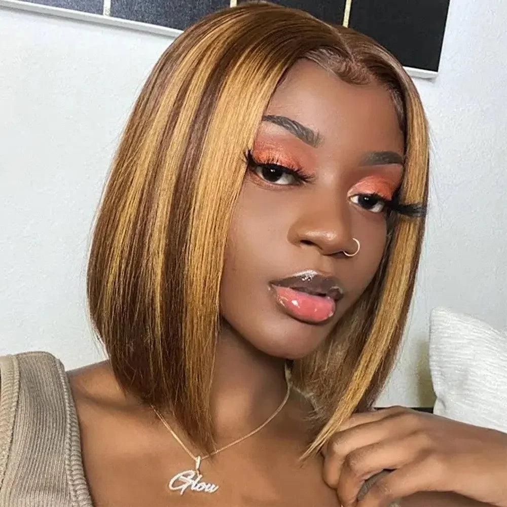 Peruanische Highlight P4/27 Bob Lace Front Perücken 100% Echthaar Perücken Bob Lace Perücken für Frauen Ombre Blonde Glatte Lace Closure Perücke