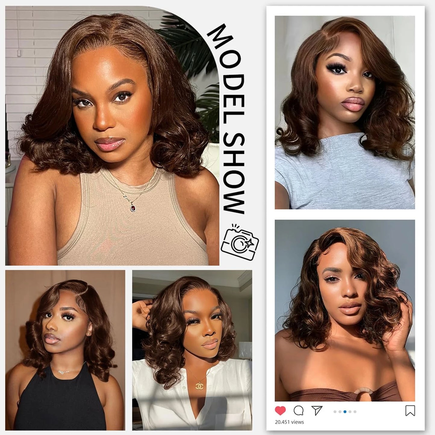 12A Raw Indian Virgin Hair Bouncy Wave 13x4 Lace Front Wigs Wear and Go Colored Chocolate Brown #4 Bouncy Curly Glueless Wigs