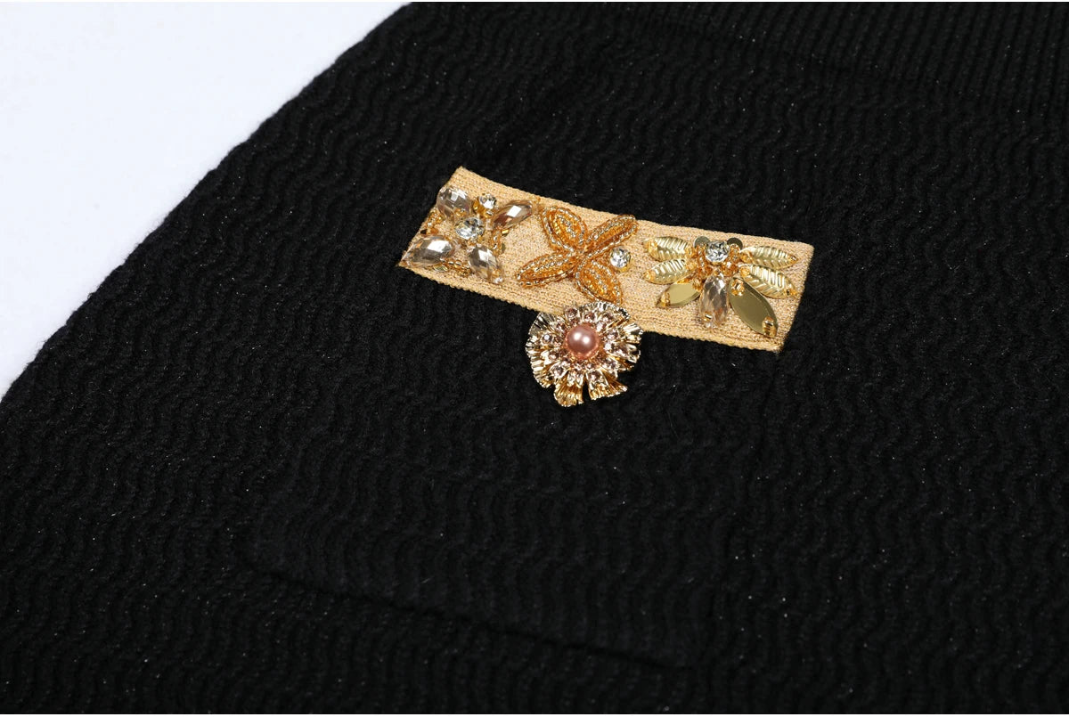 High Quality New Fashionable Elastic Knitted V-neck Luxurious Exquisite Nail Bead Piece Cardigan Slim Fit Short Skirt Women Set
