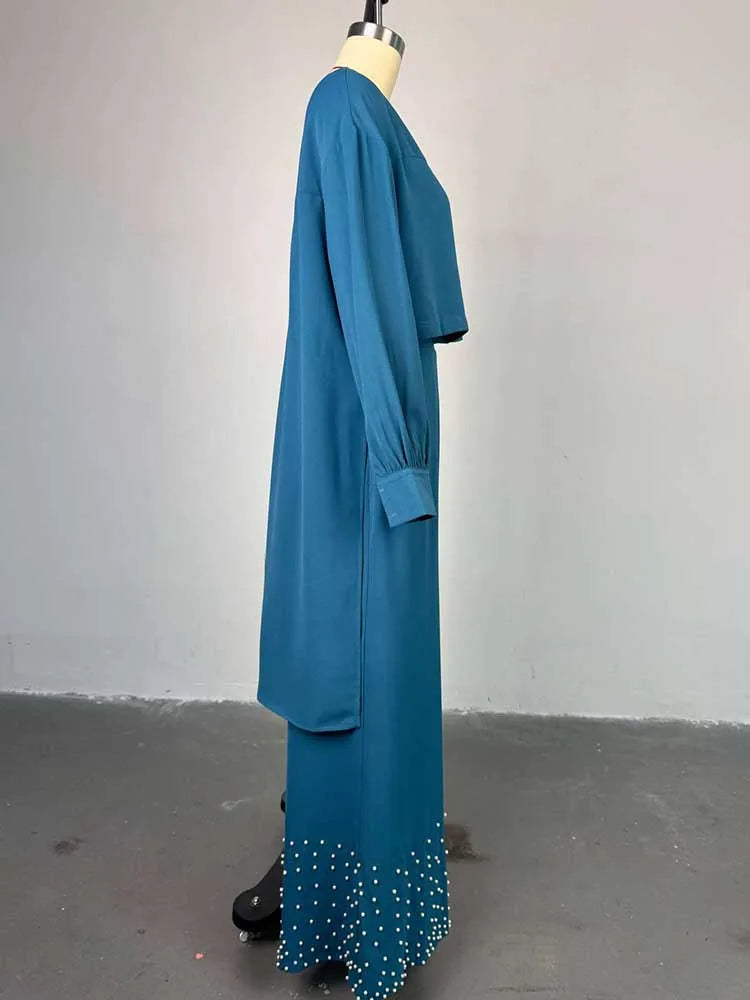 Frühlingskleidung für Damen, 2-teilige Sets Damen-Outfit, Laternenärmel-Anzug mit weiter Hose und Top, High Street Elegante Damen-Sets