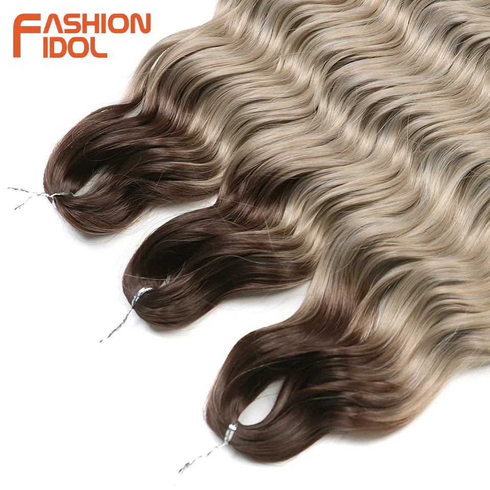 FASHION IDOL 24-Zoll Häkelhaar Synthetische Wasserwelle Flechthaarverlängerungen Ombré Regenbogenfarbe Kunsthaar Deep Wave Lockenhaar