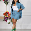 Denim Two Piece Sets Women 2024 Autumn Outfits Single Breasted Turn Down Collar Pockets Jacket Shorts Suit Short Pants Ensemble