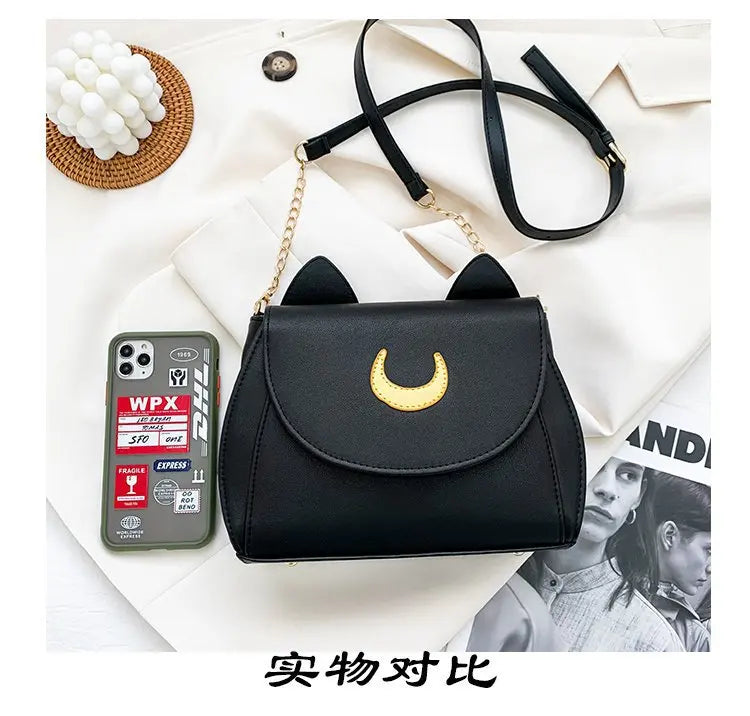 Summer Sailor Moon Ladies Handbag Black Luna Cat Shape Chain Shoulder Bag PU Leather Women Messenger Crossbody Small Bag Purses