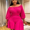 CM.YAYA Plus Size Women's Set Long Sleeve Slash Neck T-Shirt and Shorts 2025 Summer Ruched Two 2 Piece Set Outfits Tracksuit
