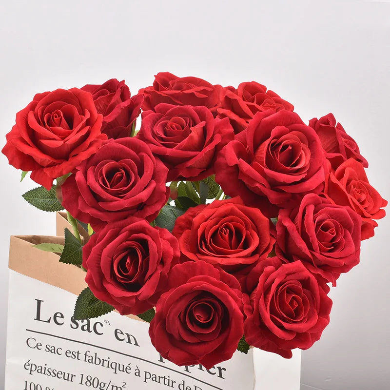 3/5/10/20 Stk. Rosen Künstliche Blumen Rosenzweig Künstliche Rote Rosen Realistische Kunstrosen für Hochzeits-Heimdekoration