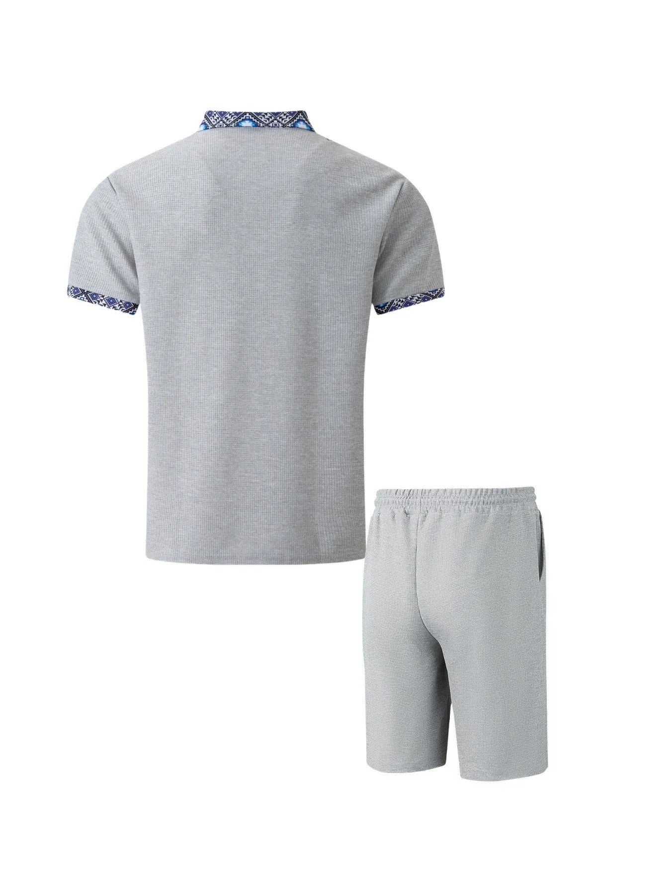 2025 Men Europe and the United States new summer Waffle solid color zip-up lapel short-sleeve suit shorts two sets