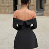 BKQU Elegantes schulterfreies Langarm-Minikleid für Damen, sexy trägerloses, rückenfreies, schmales A-Linien-Kurzleid, elegantes Party-Vestido