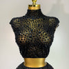 Luxury Rhinestone Mesh See Through Celebrate Birthday Dress Sparkly Top Short Skirt Two Pieces Sets Performance Stage Costume