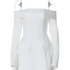 BKQU Elegantes schulterfreies Langarm-Minikleid für Damen, sexy trägerloses, rückenfreies, schmales A-Linien-Kurzleid, elegantes Party-Vestido