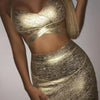 BEAUKEY Qualität 2-teiliges Set glänzendes Metallic Roségold Bodycon Top & Rock Neues Mini Kurzes Sexy Party Nachtclub Set