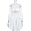 Hollow Ruched  Dress Women Square Collar Lace-up Shoulder Strap Backless Sleeveless Ruffles Street Trend Mini Bodycon